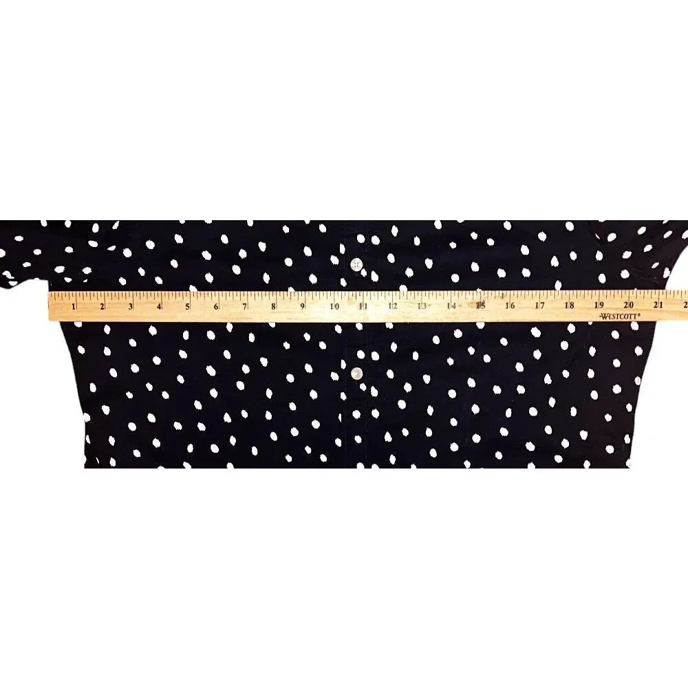 Michael Kors Trim Stretch Navy Blue & White Polka Dot Button Down Shirt Large